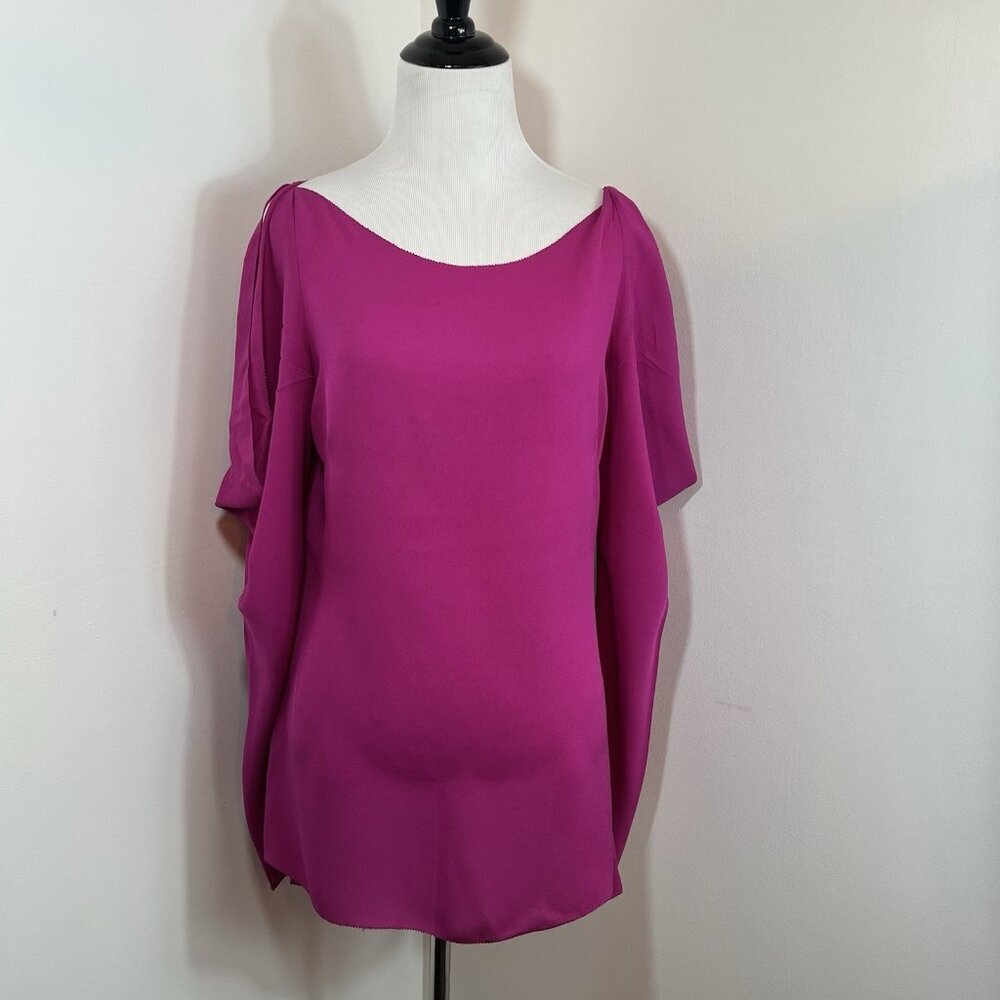 Waverly Grey Silk Blouse Top Size 6 Long Sleeve Slit Sleeves Pink Fuscia Luxe